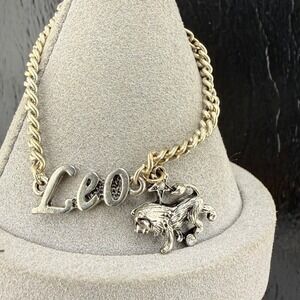Leo Zodiac Bracelet Horoscope Lion Silver Tone Adjustable 7”